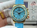Rolex Daytona Blue Face Yellow Gold Case Diamond Bezel 4801/4130 Movement Leather Band Watch